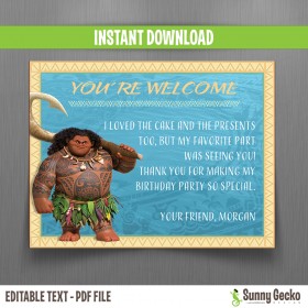 Moana Birthday Thank You Cards 